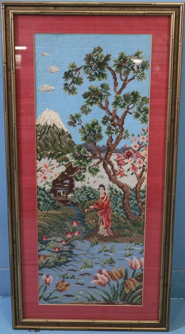 418a - Oriental needlepoint, 36 in. T, 18 in. W.