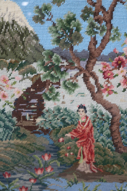 418b - Oriental needlepoint, 36 in. T, 18 in. W.