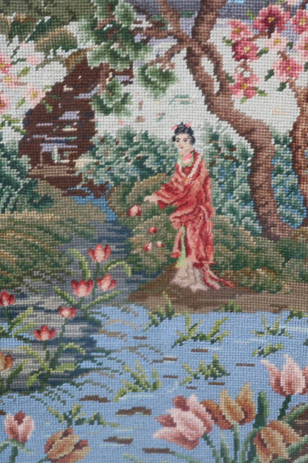 418c - Oriental needlepoint, 36 in. T, 18 in. W.