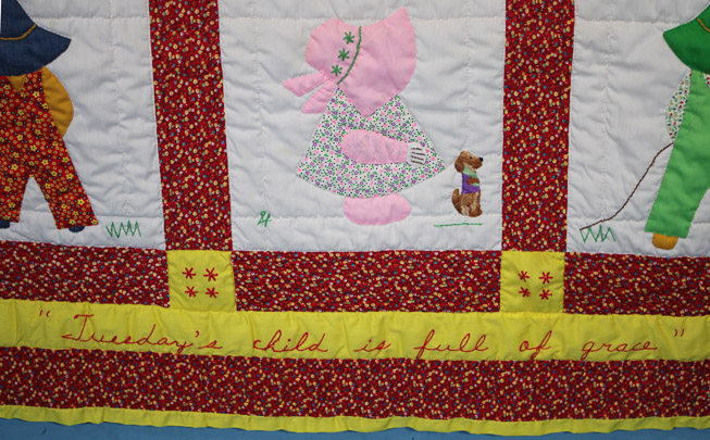 433c - Dutch doll pattern quilt with birth certificate embroidery