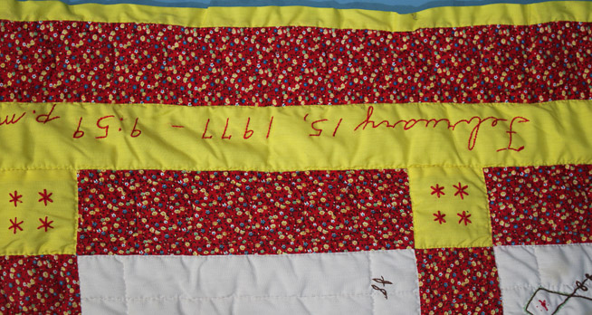 433d - Dutch doll pattern quilt with birth certificate embroidery