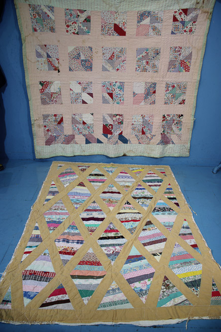 437a - 2 old hand made string quilts