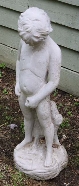 195b- Concrete garden statue of little boy, 29 in. T.