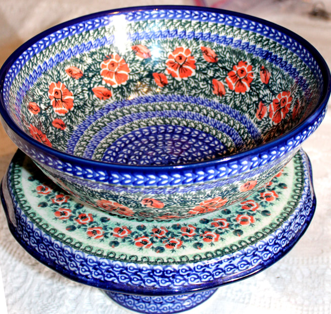 263a - 2 piece hand painted bowl and cake plate