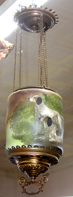 086a - 1930's Hanging light fixture with bird dogs