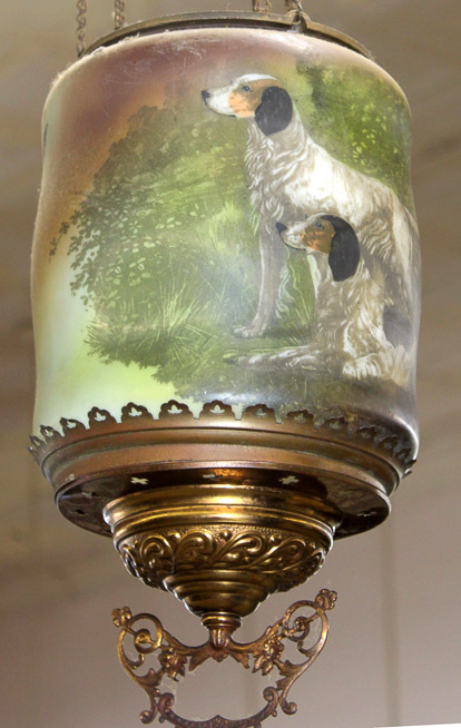 086b - 1930's Hanging light fixture with bird dogs
