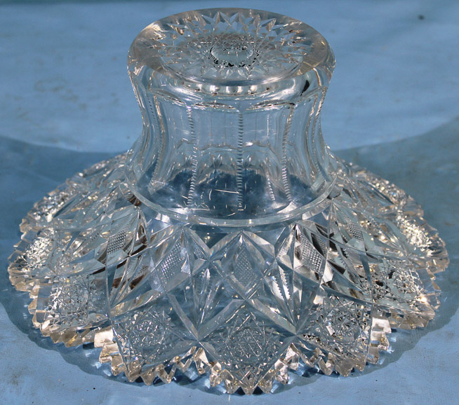 015c - Unusual brilliant cut glass bowl with scalloped edges, signed Hawkes, 5.5 in. T, 10 in. Dia.