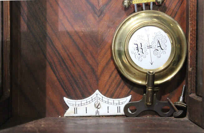 031c - Walnut Junghans wall clock, all original with key and pendulum, 39 in. T, 16 in. W, 9 in. D.