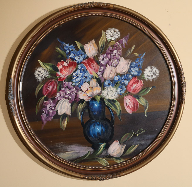 257a - Round still life of flowers, 36 in. R.
