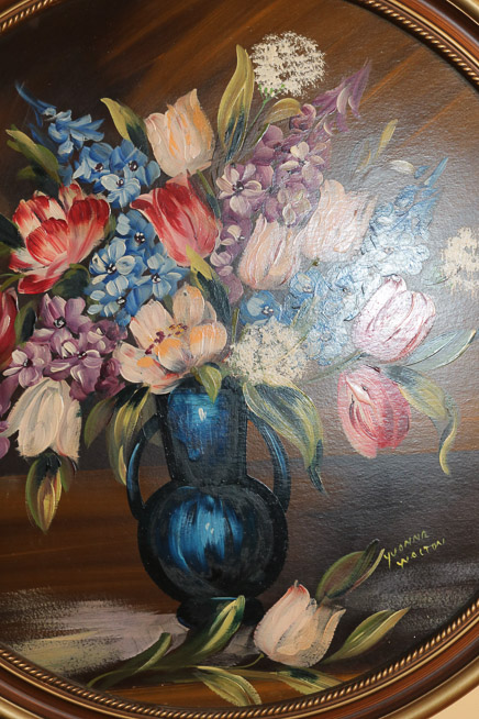 257c - Round still life of flowers, 36 in. R.