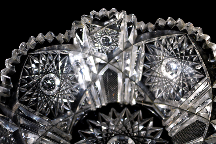 012c - Brilliant cut glass bowl, very heavily cut with star bottom, 3.5 in. T, 8 in. Dia.