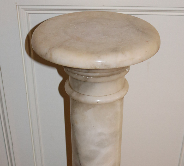 023c - Heavy antique marble pedestal with no damage, 44 in. T, 12 in. D.