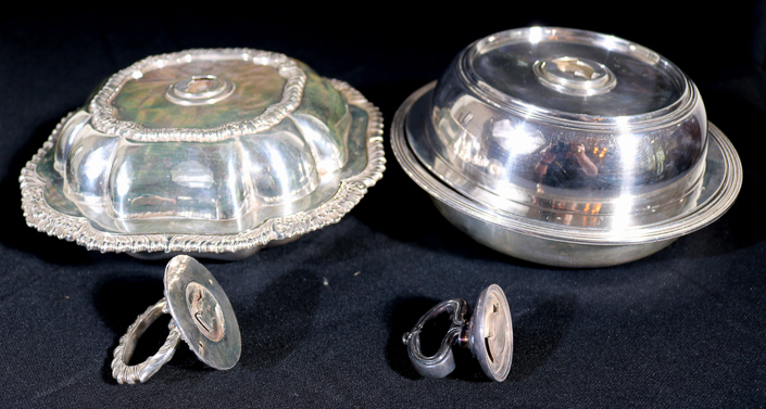 040c - 2 silver-plate serving bowls with removable handles, 4 in. T, 8 in. R.