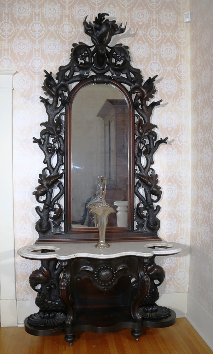070a - Very rare walnut Victorian hall tree, museum quality carved all over with original marble, 8 ft. 2  in T, 46 in. W.