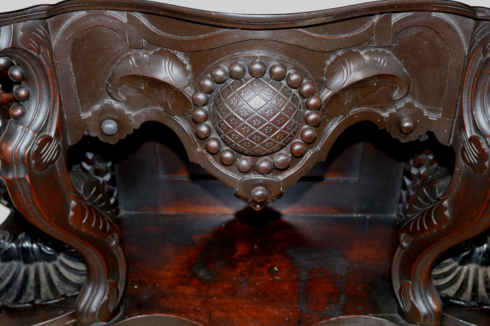 070g - Very rare walnut Victorian hall tree, museum quality carved all over with original marble, 8 ft. 2  in T, 46 in. W.