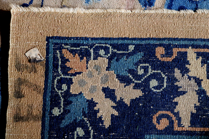 074c - Blue and Tan antique oriental rug, 9.4 ft. x 11.9 Ft.