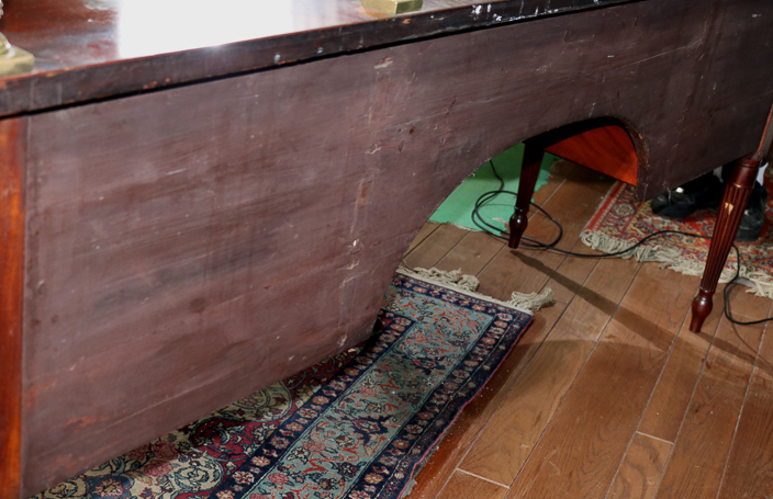 079e - Period Sheraton sideboard with brass backsplash and pulls, all original, 52 in. T, 78 in. L, 32 in. D., ca.  1800