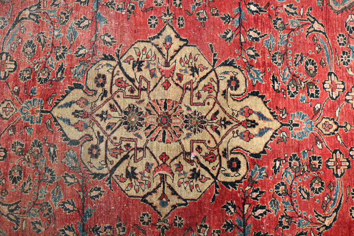 089b - Antique Persian rug in red, blue and tan, 4.9 ft. x 7 ft.