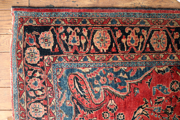 089c - Antique Persian rug in blue and tan, 4.9 ft. x 7 ft.