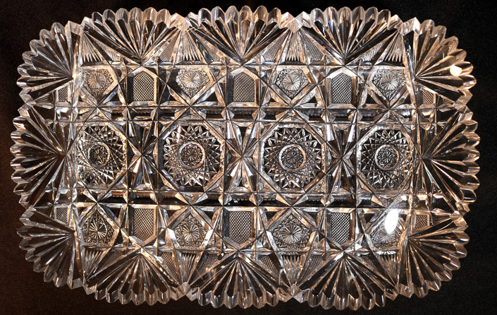 097a - Heavy brilliant cut glass rectangle tray, 2 in. T, 14 in. W, 9 in. D., ca. 1900