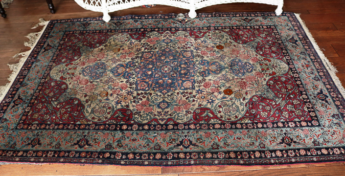 105a - Antique Persian rug in green, blue and mauve, 1.9 ft. x 7 ft.