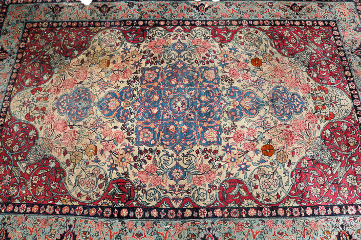 105b - Antique Persian rug in green, blue and mauve, 1.9 ft. x 7 ft.