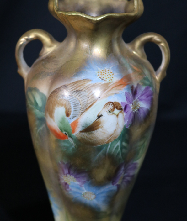 210b - 2 hand painted Austrian vases, has some damage