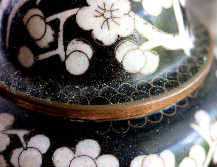 220c - Black and white cloisonne vase, 12 in. T.