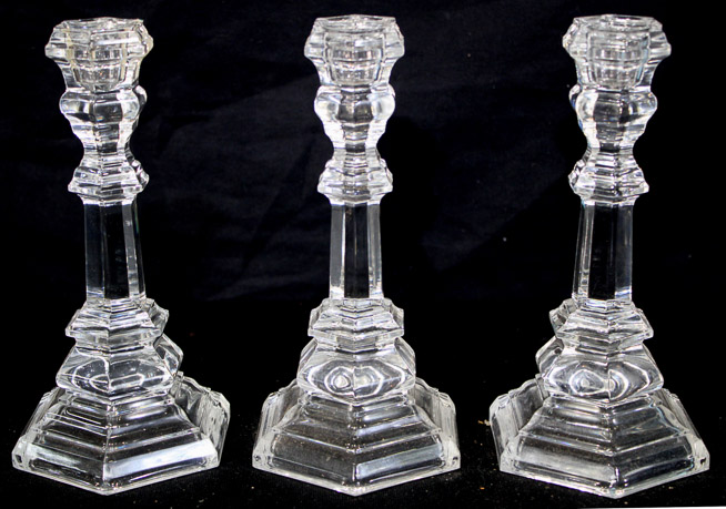 121a - 3 crystal candle sticks signed Tiffany & Co.