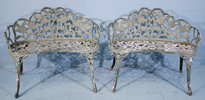 130a - Matched pair of painted cast iron garden benches