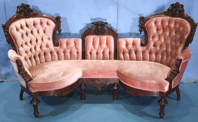 062a - Large walnut Victorian triple back sofa-14