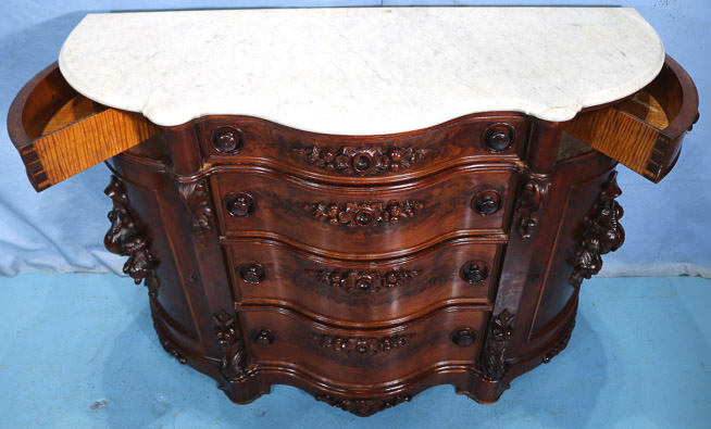 157h - Burl walnut rococo credenza parlor cabinet-14