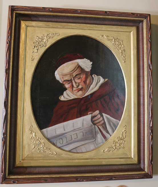 003a - Oil on canvas of Catholic Monk reading a newspaper, 35 x 31