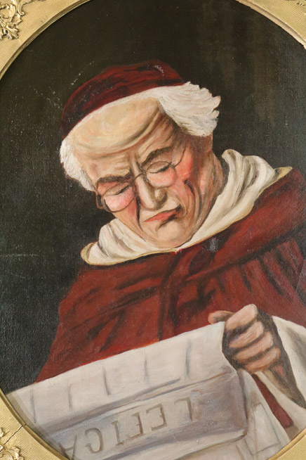 003b - Oil on canvas of Catholic Monk reading a newspaper, 35 x 31