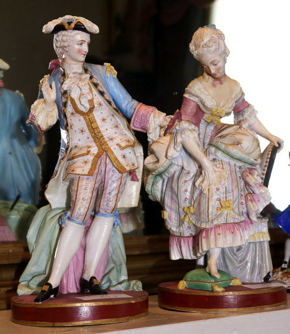 032a - Fine pair of French figurines, ca. 1880's, 15 in. T x 8 in. W.