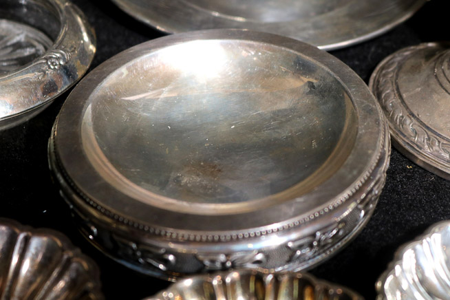 235b - 15 misc. sterling items, plates, coasters and candlestick