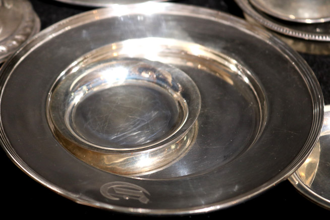 235c - 15 misc. sterling items, plates, coasters and candlestick