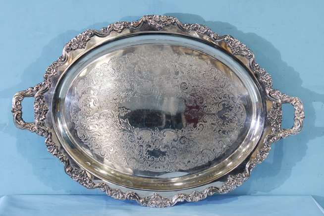 232a - Large heavy silver-plate footed tray, 30 x 20