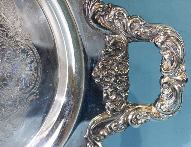 232b - Large heavy silver-plate footed tray, 30 x 20