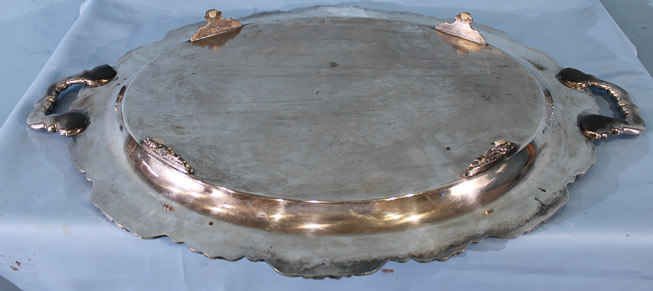 232d - Large heavy silver-plate footed tray, 30 x 20