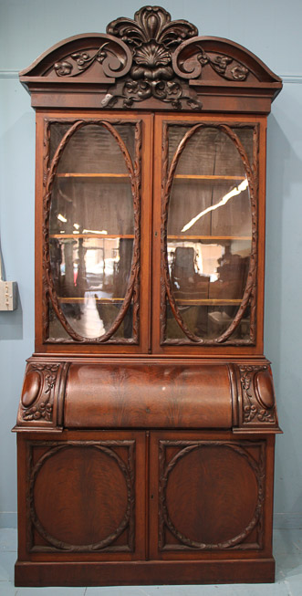 052a - Tall walnut Victorian secretary desk