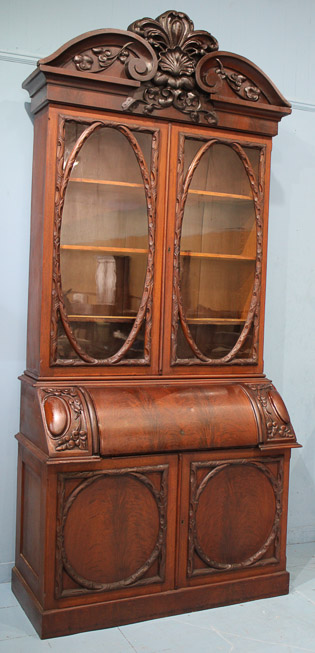 052b - Tall walnut Victorian secretary desk