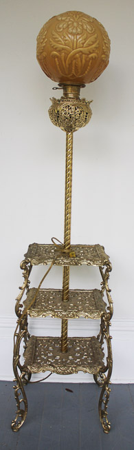220a - Adjustable brass piano lamp with yellow majolica shade