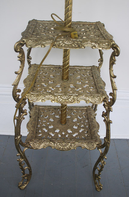220b - Adjustable brass piano lamp with yellow majolica shade