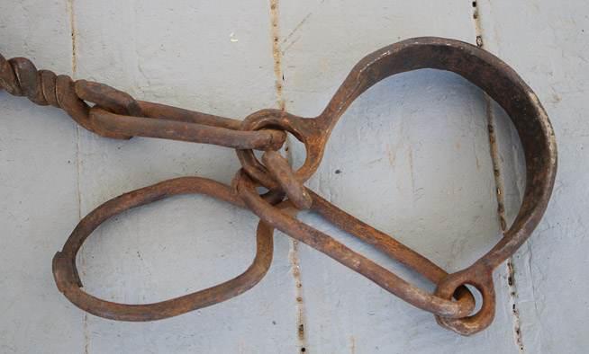 292c - Early hand forged slave shackles, blacksmith made