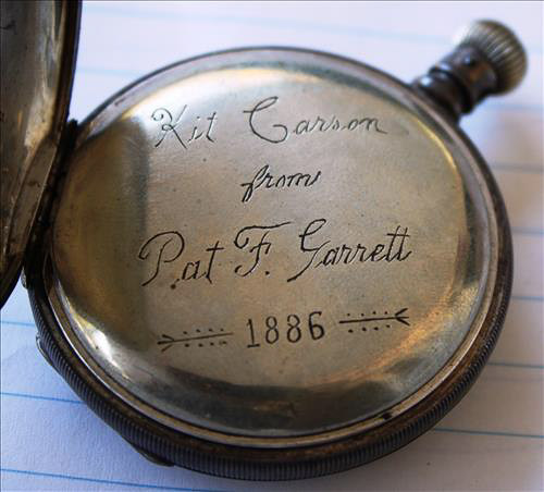 578c - Coin silver pocket watch engraved Kit Carson Jr.