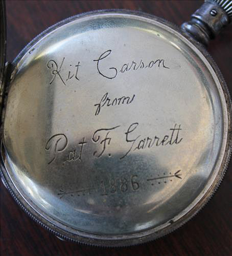 578e - Coin silver pocket watch engraved Kit Carson Jr.