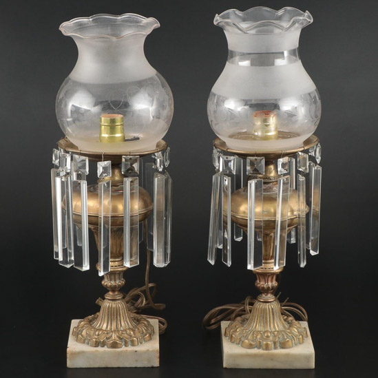 001a - Brass Victorian astral lamp, 14 in. T.