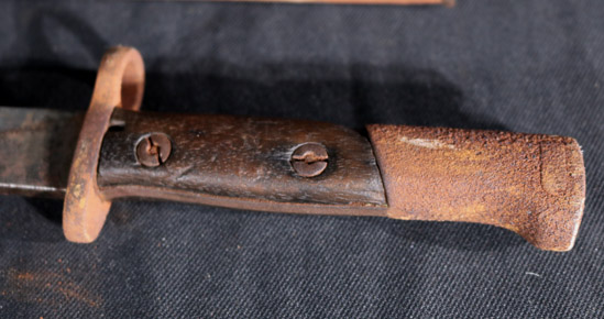 357b - Old military bayonet with shield, 20 in L.