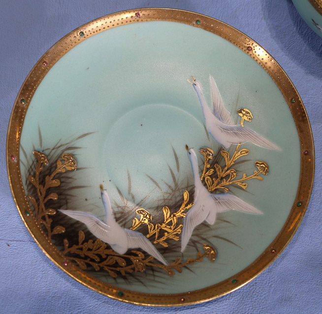 005d - 11 piece tea set with hand painted geese, signed Nippon
